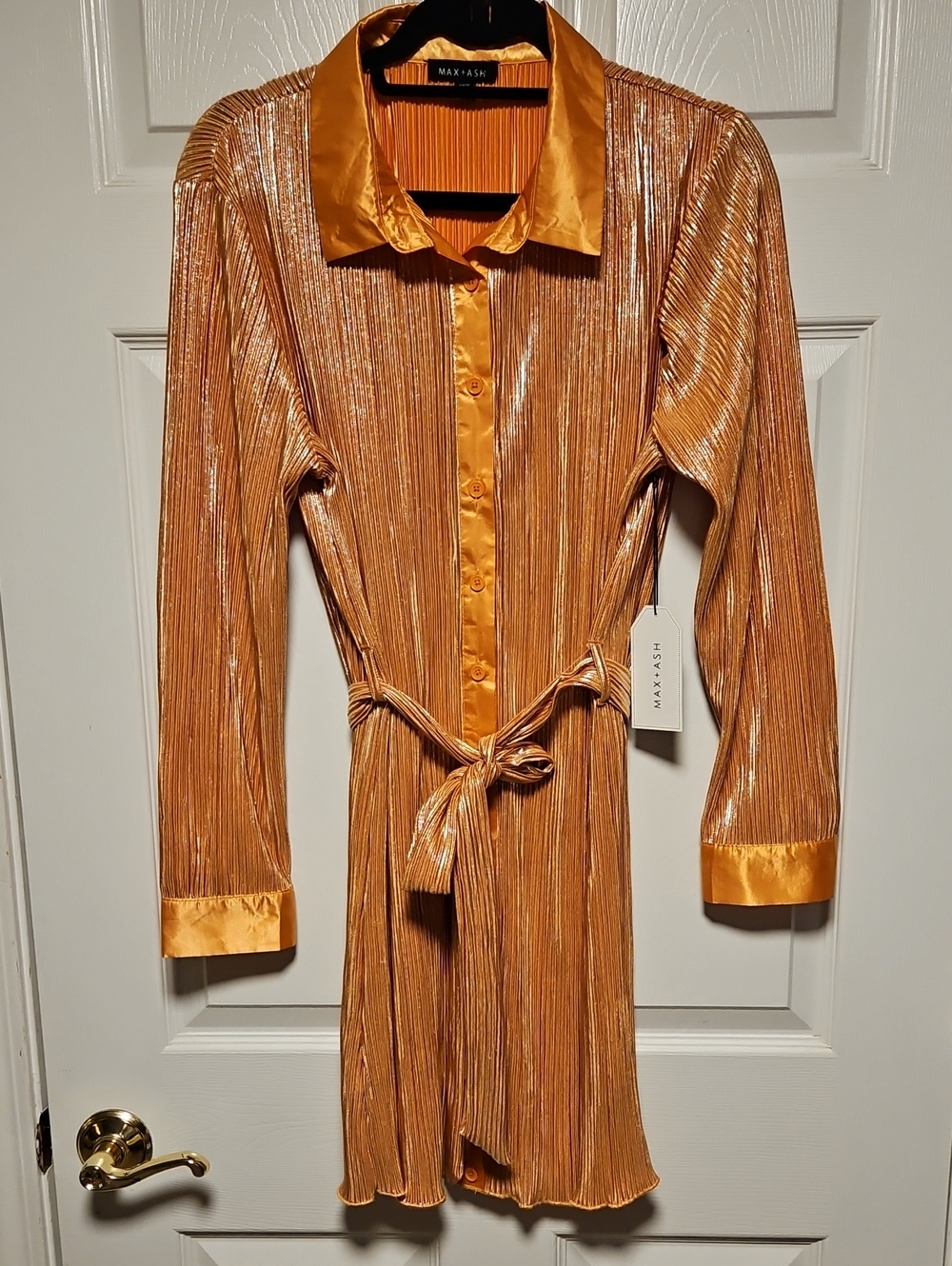 Max + Ash Metallic Shimmer Pleated Shirt Dress